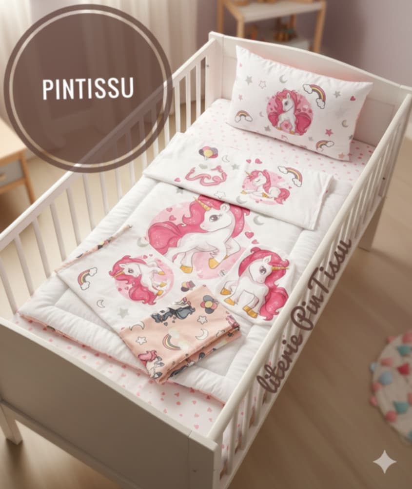 Pack Couette Bébé Thème Licorne : Magie et Douceur Rose pour le Lit